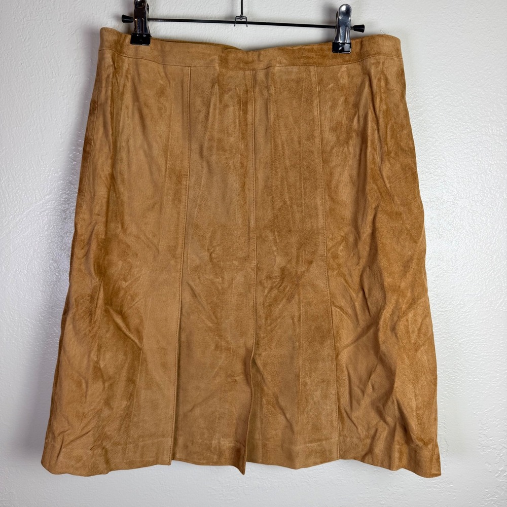 Vtg Ann Taylor Loft Womens 6 Camel 100% Suede Leather Skirt Retro Quiet Luxury